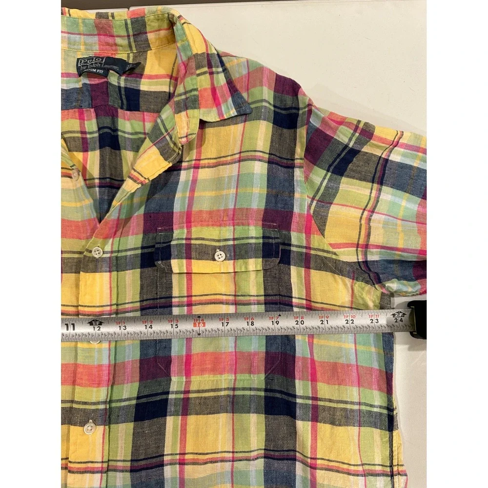 Polo Ralph Lauren Men's XL Plaid Linen Custom Fit Button Down Shirt Multicolored